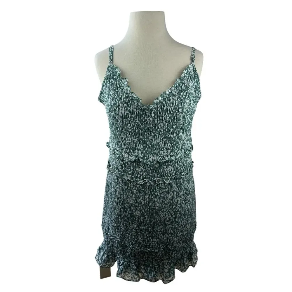 Abercrombie & Fitch Smocked Mini Dress Ruffle Green White Size XLT XL Tall - Picture 11 of 16